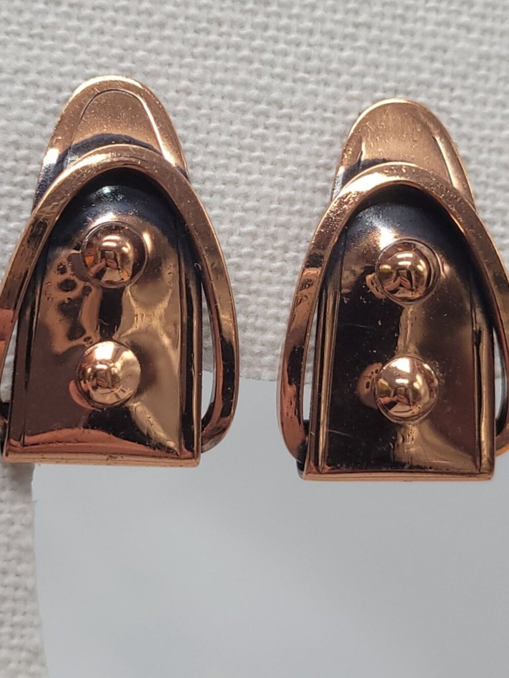 Vtg Signed Renoir Copper Clip-On Earrings Modern Abstract Geometric 1" MCM